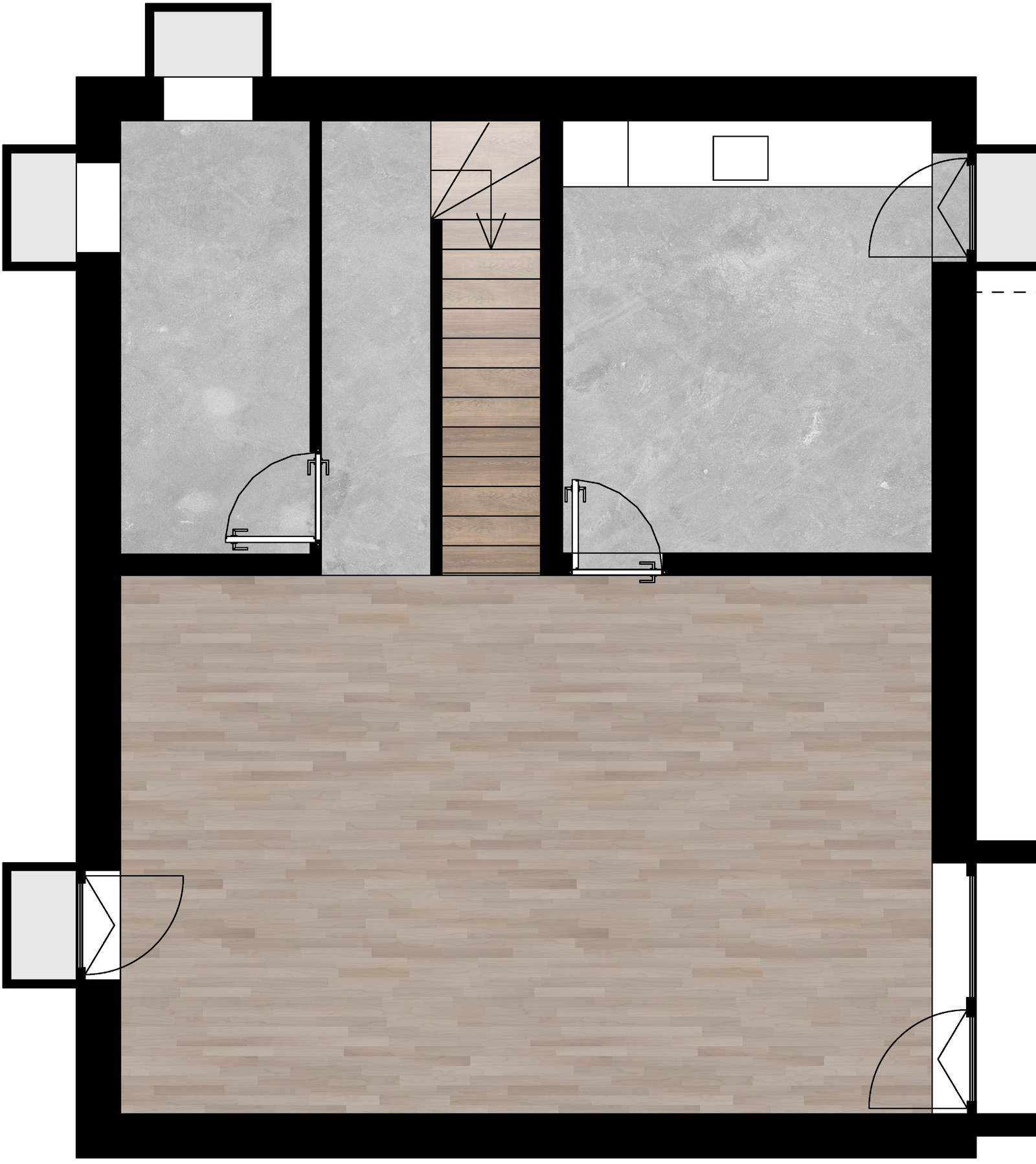 Plan du sous-sol : cave, buanderie et locaux techniques.